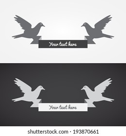 Flying birds with banner ribbon, silhouette