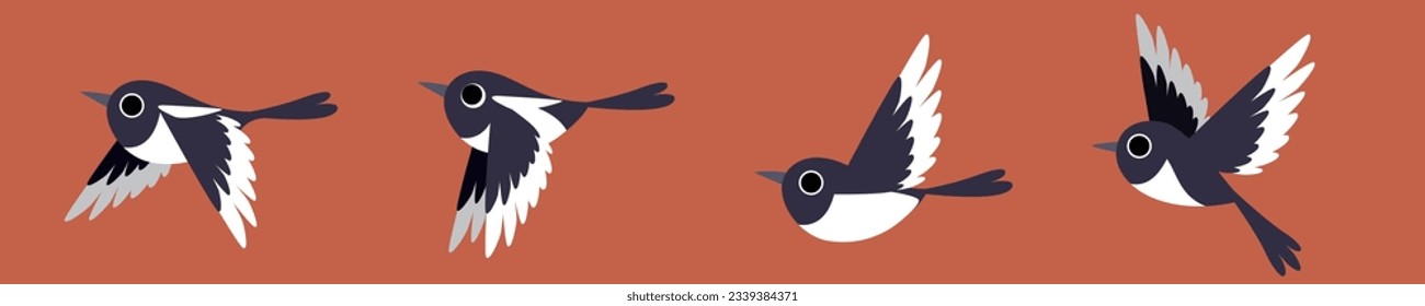 Flying birds. Cartoon magpie bird vector illustration.