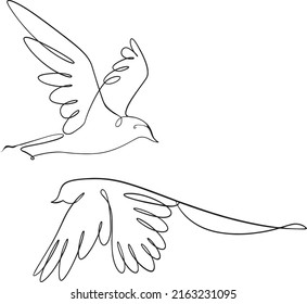 Flying birds continuous line drawing. Vector illustration