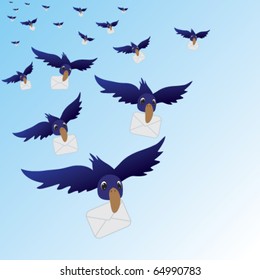 Flying birds with envelopes in their beaks