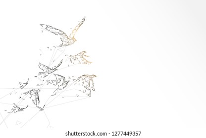 Flying birds form lines, triangles and particle style design. Illustration vector