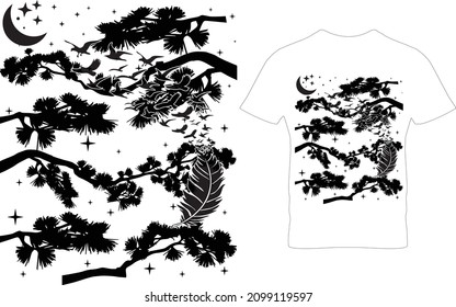 FLYING BIRDS FUNNY T-SHIRT DESIGN. Cat T-shirt.Vector illustration.T-shirt graphics Can be used for print, children wear, Baby shower celebration and poster.Cat label.Cat logo.