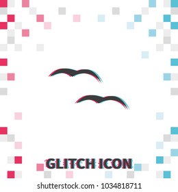 Flying birds  glitch effect vector icon.