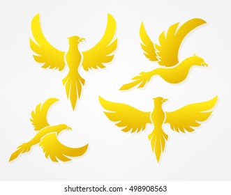 Flying birds gold color sign set