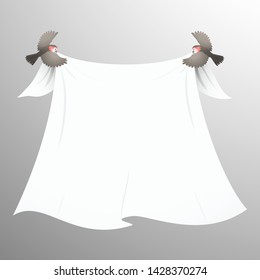 Flying Birds Holding Banner For Your Text. Isolated Element For Design