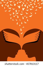 Flying birds to human head, creative concept