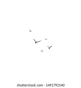 Flying birds isolated on white background. flock fly away. Wild nature Vector illustration. Autumn migration. Flat black icon. Freedom, romantic, dreams, lyric symbol.