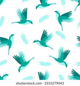 Flying birds on a white background seamless pattern. The topic is nature conservation. Ideal for women's and men's clothing, children's clothing, home decor. Vector illustration