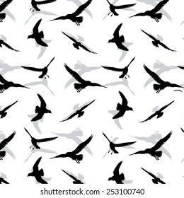 flying birds ornament vector illustration, seamless swatch element included