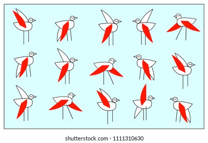 flying birds with red wings in different poses