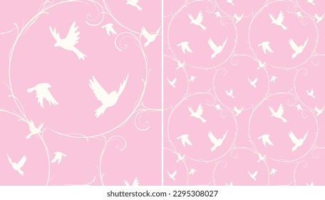 Flying birds seamless pattern illustration with pink color background