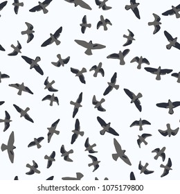 Flying birds seamless pattern. Primitive style.