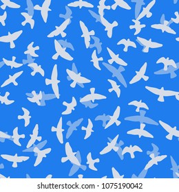 Flying birds seamless pattern. Primitive style.