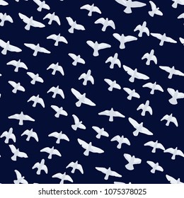 Flying birds seamless pattern. Primitive style.