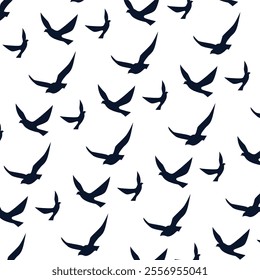 Flying birds seamless pattern. Silhouette a flight of birds. Black and white endless background.	
