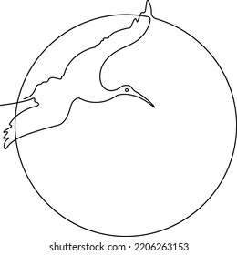 Flying birds Silhouette against the background of the sun or moon. Continuous line drawing. Vector illustration. 