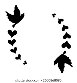 Flying birds silhouette border round frame vector