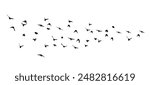 Flying birds silhouette flock. hand drawing. Not AI, Summer vector illustration.