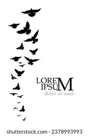 Flying birds silhouette flock. hand drawing. Not AI, Illustrat3. Vector illustration