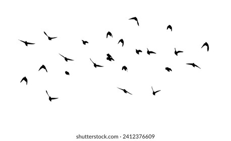 Flying birds silhouette flock. hand drawing. Not AI, Vector illustration