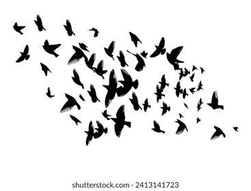 Flying birds silhouette flock. hand drawing. Not AI, Illustrat3 . Vector illustration