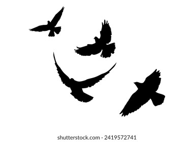 Flying birds silhouette flock. hand drawing. Not AI, Illustrat3 . Vector illustration