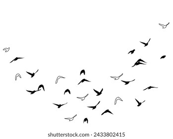 Flying birds silhouette flock. hand drawing. Not AI, Vector illustration