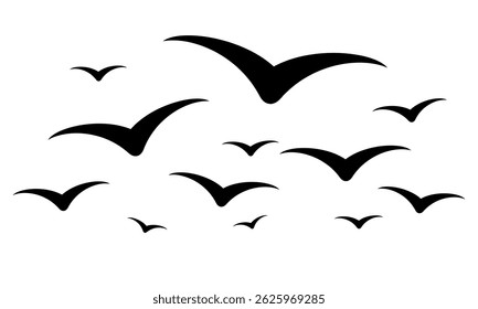 Flying birds silhouette, nature symbol