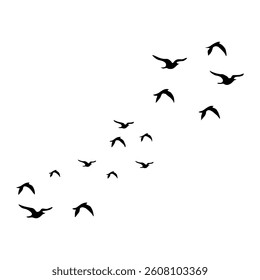 Flying birds silhouette on white background. Vector illustration. 