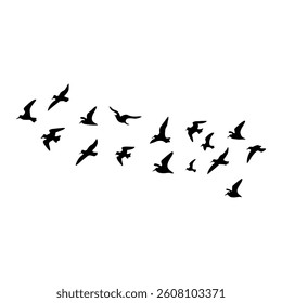 Flying birds silhouette on white background. Vector illustration. 