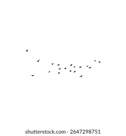 Flying birds silhouette set isolated on white background. Includes various bird shapes in motion. Ideal for nature themes, wildlife concepts, freedom symbols, and decorative designs.