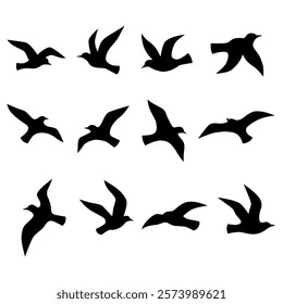 Flying birds silhouette set vector