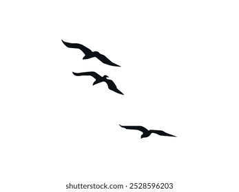 Flying Birds Silhouette Vector. Flock of Avian Shadows Soaring Across the Dusk Horizon. Feathered Creatures in Flight, Birds in Motion, Elegant Sky Scene, Nature Art and Wildlife Illustration.