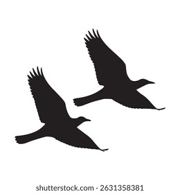 Flying Birds Silhouette Vector – Minimalist Wild Ducks or Cranes in Flight