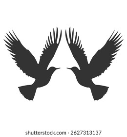 Flying Birds Silhouettes, Bird icon vector. 2 birds are fighting Silhouettes. Clip Arts, Flying Birds. Bird flying silhouette isolated on white background.