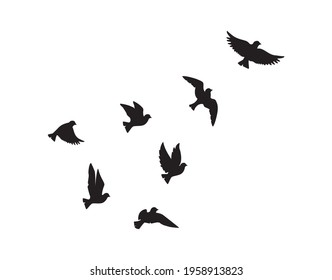 Flying birds silhouettes isolated on white background, vector. Birds illustration. Wall art, artwork, poster design. Freedom concept