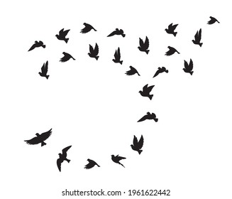 Flying birds silhouettes isolated on white background, vector. Birds illustration. Wall art, artwork, poster design. Freedom concept