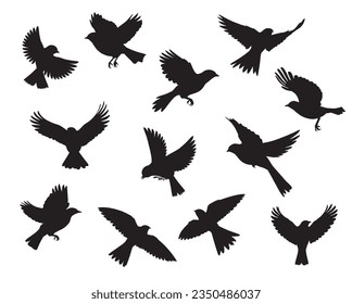 Flying birds silhouettes isolated on white background, vector. Set of flying birds, illustration.  Scale to any size. EPS 10 format file
