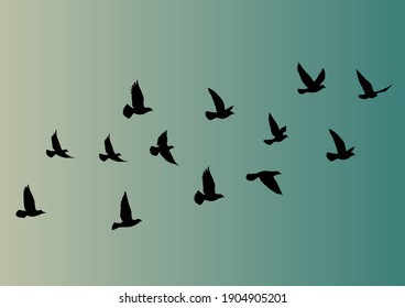 Flying birds silhouettes on gradient background. Vector illustration. isolated bird flying. tattoo design. wallpaper template.