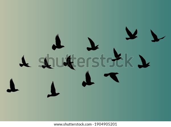 Flying birds silhouettes on gradient\
background. Vector illustration. isolated bird flying. tattoo\
design. wallpaper\
template.