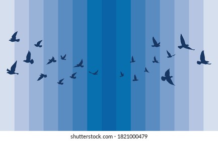 Flying birds silhouettes on isolated background. Vector illustration. isolated bird flying. tattoo and wallpaper background design. sky and cloud with fly bird. color shade palette.