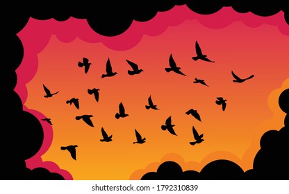 Flying birds silhouettes on white background. Vector illustration. isolated bird flying. tattoo and wallpaper background design.