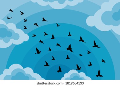 Flying birds silhouettes on white background. Vector illustration. isolated bird flying. tattoo and wallpaper background design. sky and cloud with fly bird.