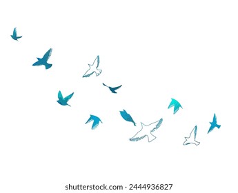 Siluetas de pájaros voladores sobre fondo blanco. Ilustración vectorial. pájaro aislado volando. diseño del tatuaje.