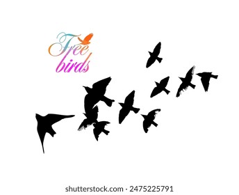 Flying birds silhouettes on white background. Vector illustration. isolated bird flying. tattoo design.