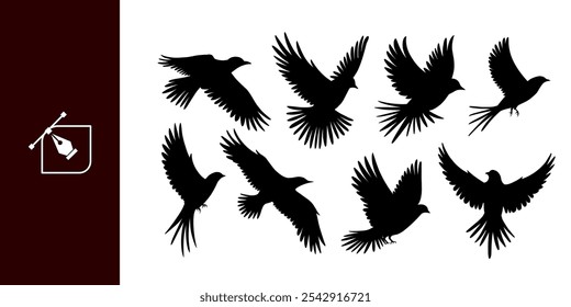 Flying birds silhouettes on white background. Vector illustration.