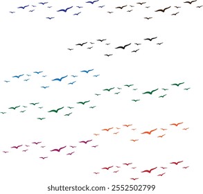 Flying birds silhouettes on white background. Vector illustration. isolated bird flying. tattoo design.
