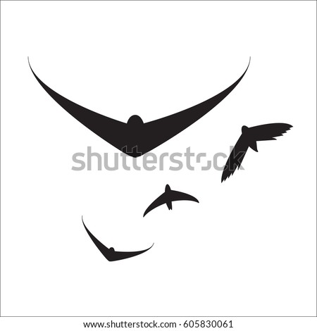 Flying birds silhouettes on white background. Vector illustration