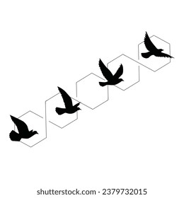 Papel de pared con motivos de siluetas de aves voladoras. Ilustración vectorial. pájaro aislado volando. diseño de tatuajes. para tarjeta, paquete y fondo de pantalla.