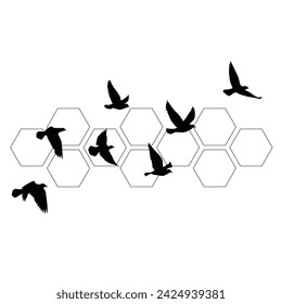 Flying birds silhouettes pattern wallpaper. Vector illustration. isolated bird flying. tattoo design. template for card, package, and wallpaper.